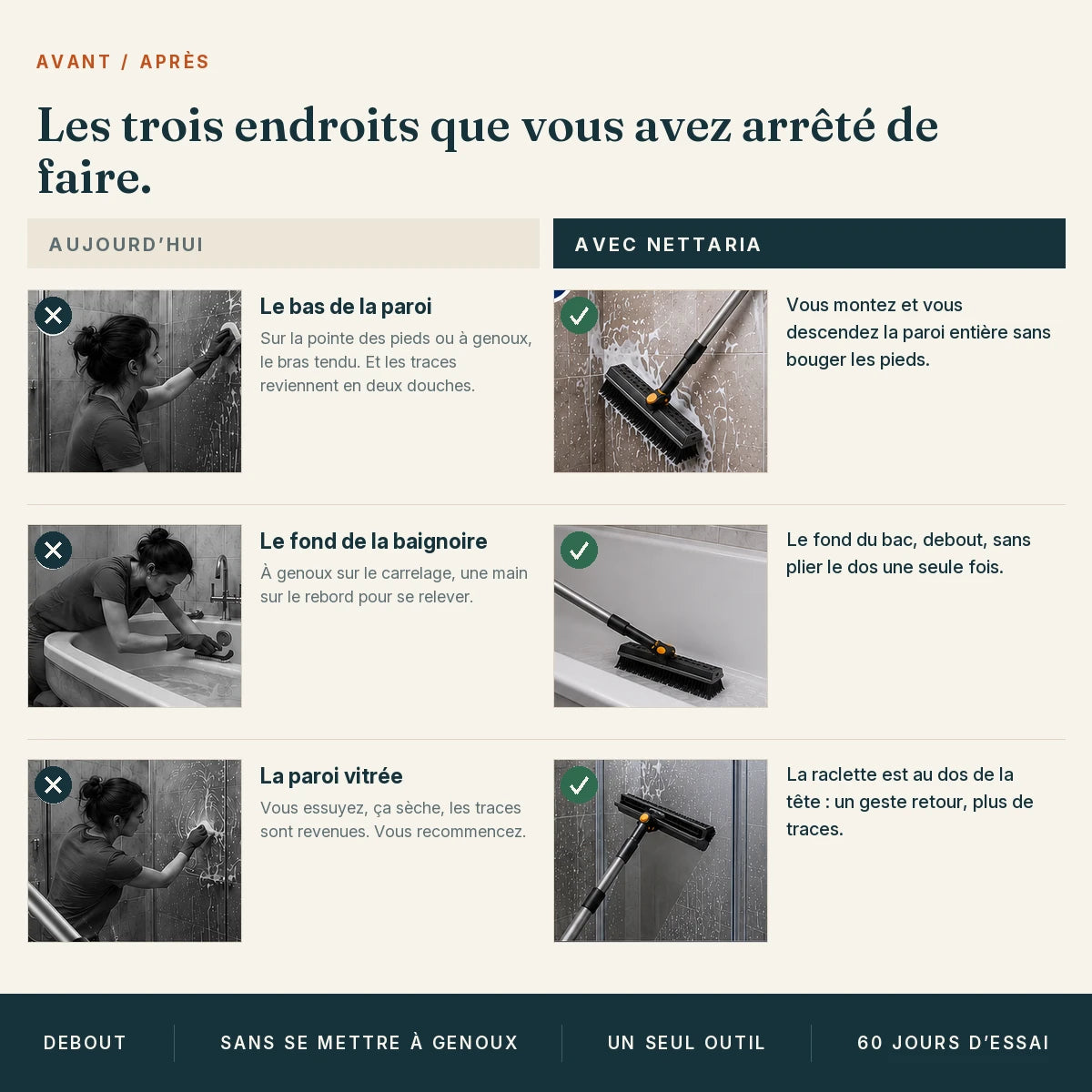 NETTARIA Debout — Brosse à manche long