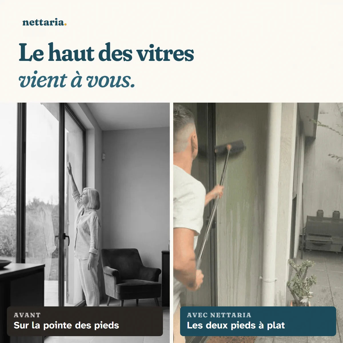 Le haut des vitres, les deux pieds à plat.